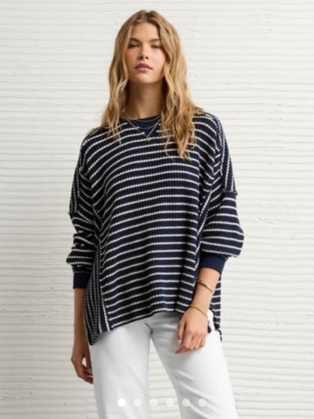 NWT AEO This Feels Seriously Lived In Striped Navy/Cream Oversized Top